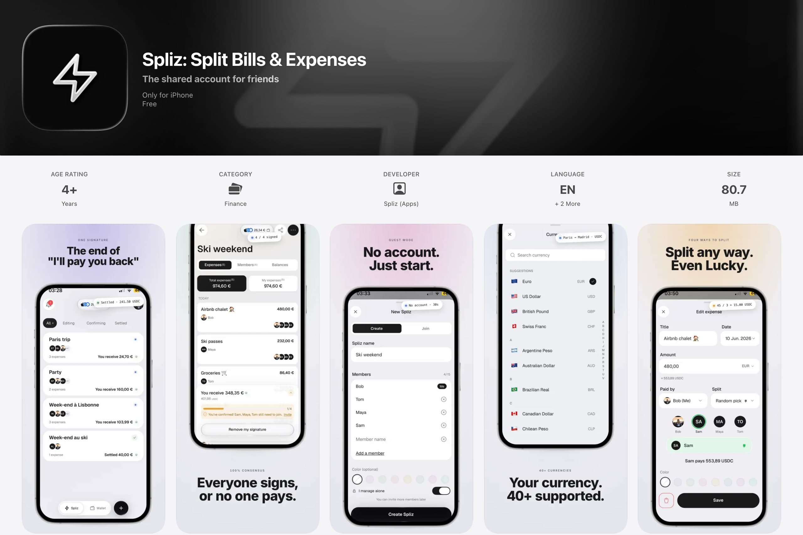 The Spliz product page on the App Store